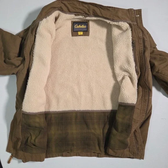 Cabelas Chore Jacket Mens XL Canvas Sherpa Lined Field Coat Brown‎ - Picture 7 of 12